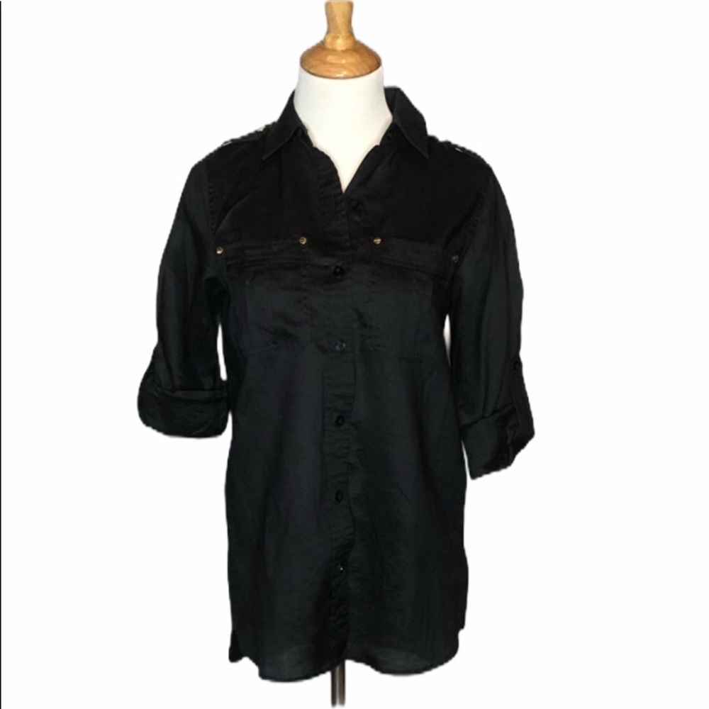 Michael Kors Navy Linen Button Down Xs NEW
